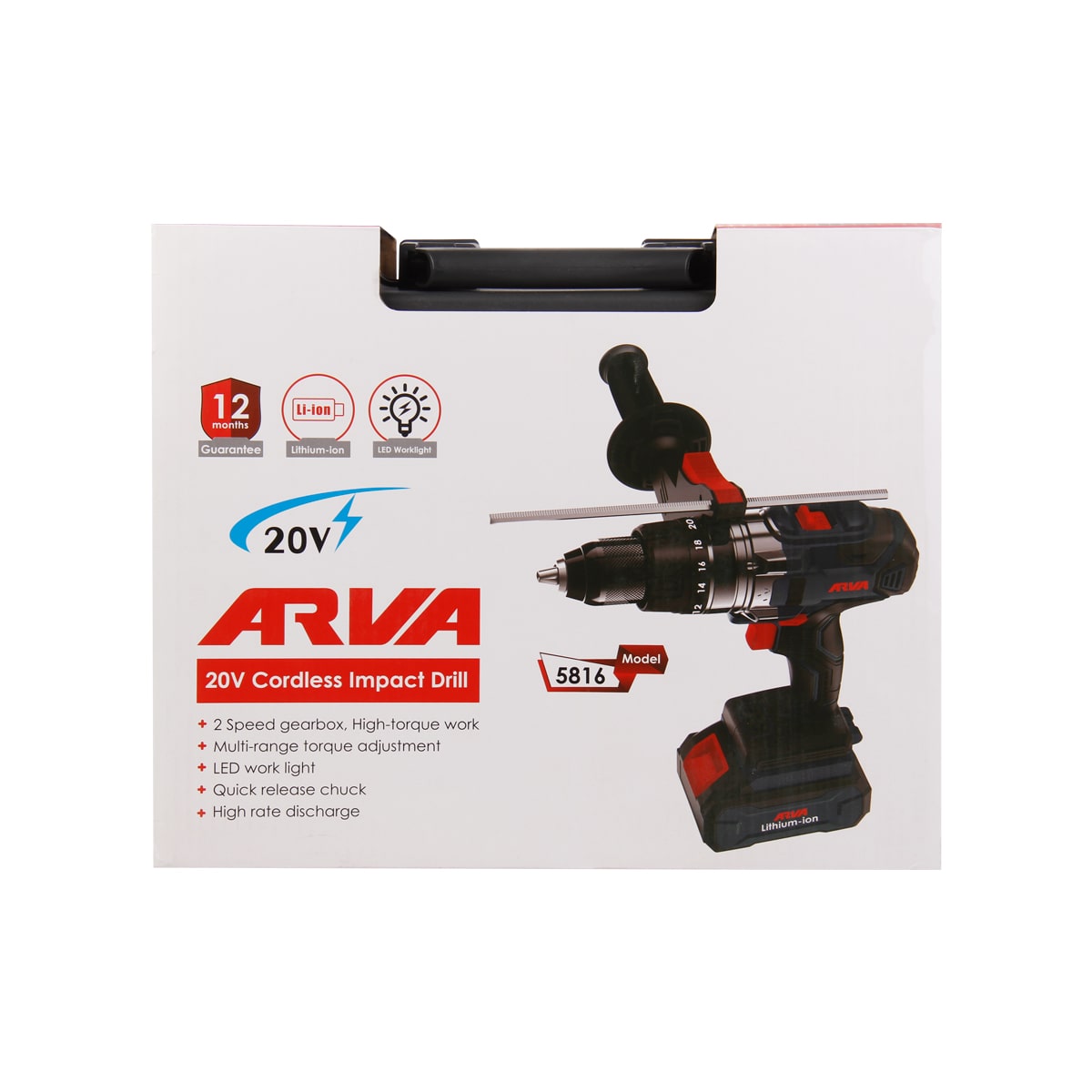 brushless-cordless-impact-drill-model-5816-4 دریل پیچ گوشتی شارژی چکشی براشلس ۲۰ ولت آروا