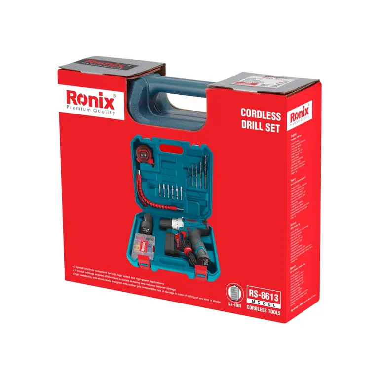 ست ترکیبی دریل برقی رونیکس 12 ولت - 19 پارچه مدل RS-8613 (1)