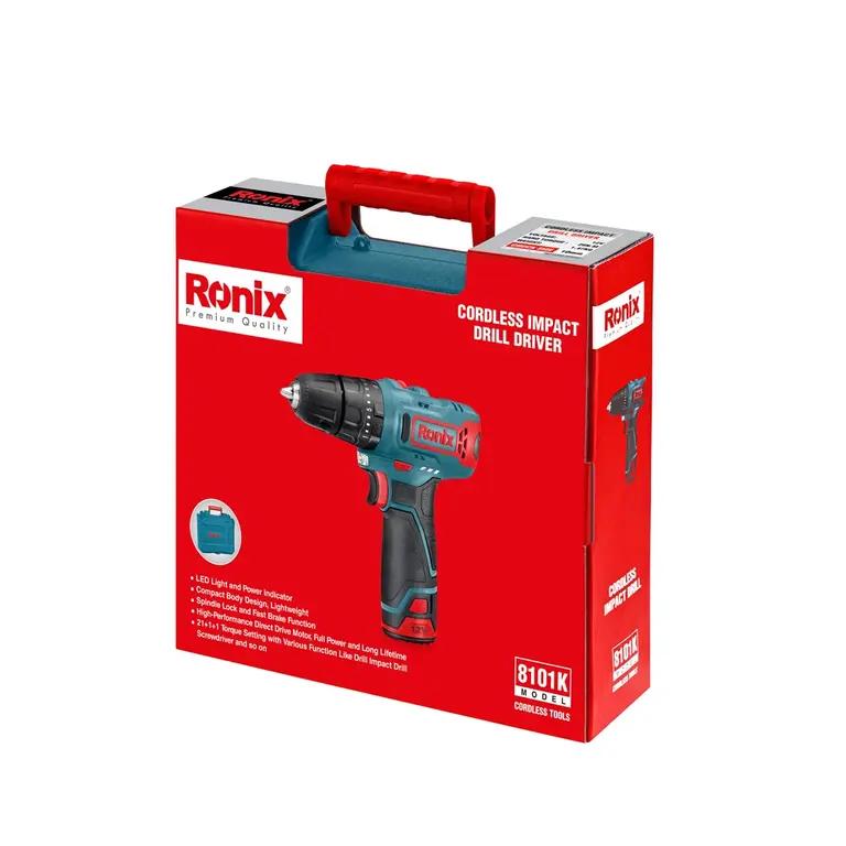 کیت دریل پیچ گوشتی چکشی شارژی رونیکس 12 ولت مدل 8101K (10)